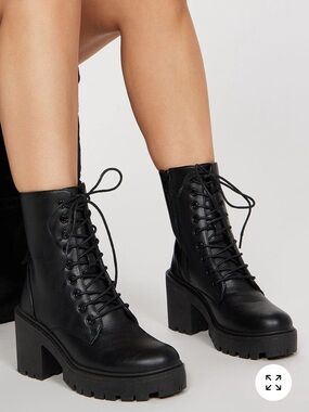 Fashion Nova Black Lace-Up Chunky Heel Combat Boots